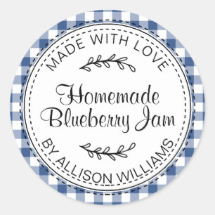 Rustic Modern Homemade Blueberry Jam Blue Check Ronde Sticker