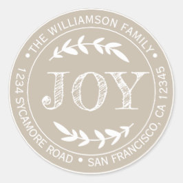Rustic Modern Kerstfeest Joy Return Adres grijs Ronde Sticker