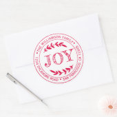 Rustic Modern Kerstfeest Joy Return Adres Rood Ronde Sticker (Envelop)