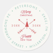 Rustic modern kerstfeestdag — Retouradres Ronde Sticker (Voorkant)