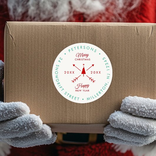 Rustic modern kerstfeestdag — Retouradres Ronde Sticker