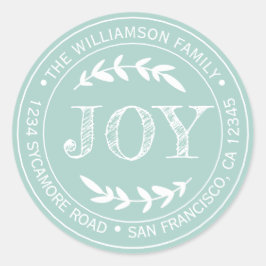 Rustic Modern Kerstvreugde Retouradres Blauw Ronde Sticker