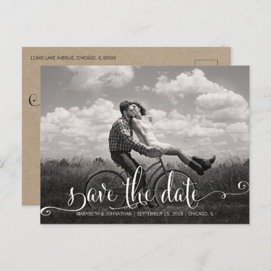 Rustic Modern Kraft Save the Date Photo Briefkaart (Voorkant / Achterkant)