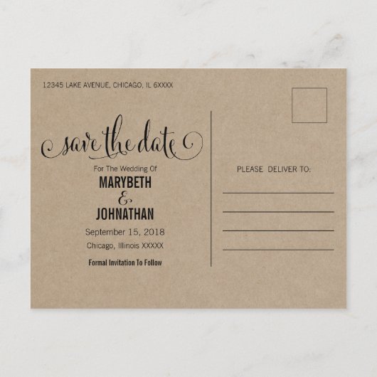 Rustic Modern Kraft Save the Date Photo Briefkaart (Achterkant)