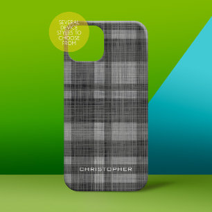 Rustic Modern Linen Pset Pattern Name Black Grey iPhone 16 Pro Hoesje