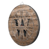 Rustic Modern Monogram Familienaam Hout Dartbord (Voorkant Rechts)