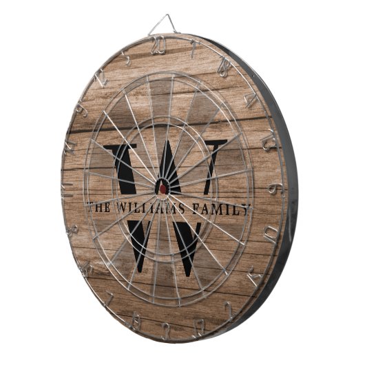 Rustic Modern Monogram Familienaam  Hout Dartbord (Voorkant Rechts)