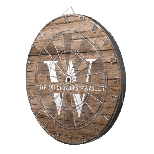 Rustic Modern Monogram Familienaam  Hout Dartbord (Voorkant Rechts)