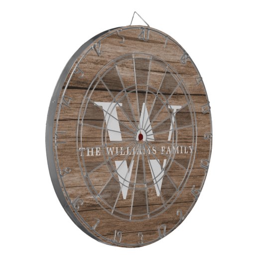 Rustic Modern Monogram Familienaam  Hout Dartbord (Voorkant Links)