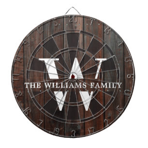 Rustic Modern Monogram Familienaam  Hout Dartbord
