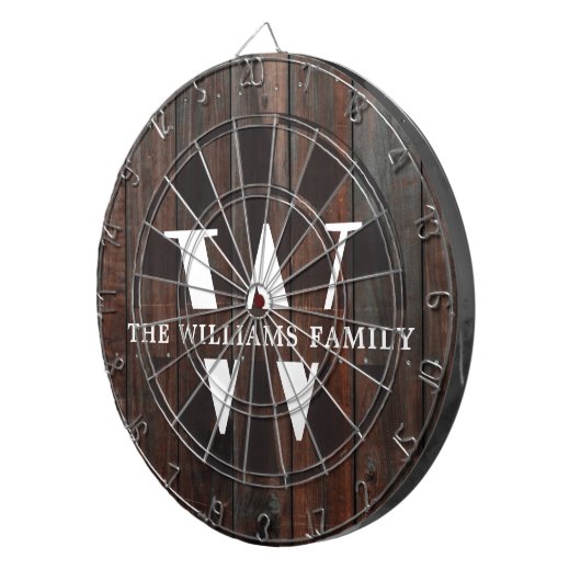 Rustic Modern Monogram Familienaam Hout Dartbord (Voorkant Rechts)