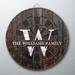 Rustic Modern Monogram Familienaam Hout Dartbord