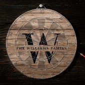 Rustic Modern Monogram Familienaam Hout Dartbord