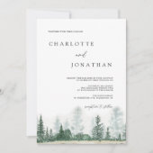 Rustic Modern Mountain Forest Waterverf Wedding Kaart (Voorkant)