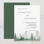 Rustic Modern Mountain Forest Waterverf Wedding Kaart (Voorkant / Achterkant)