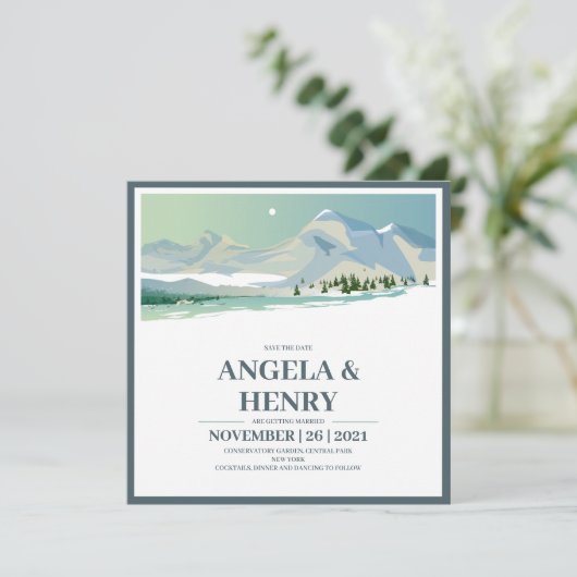 Rustic Modern Mountains Scenery Save the Date Kaart (Staand voorkant)
