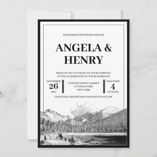 Rustic Modern Mountains Scenery Wedding Invitation Kaart (Voorkant)