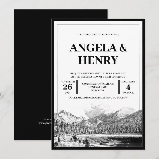 Rustic Modern Mountains Scenery Wedding Invitation Kaart (Voorkant / Achterkant)