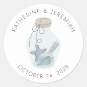 Rustic Modern Nautical Seashell Wedding Ronde Sticker (Voorkant)