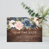 Rustic Modern Navy & Blush All Seasons Wedding Save The Date (Staand voorkant)