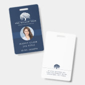 Rustic Modern Navy & White Willow Tree Logo Foto Badge (Voor- en achterkant)