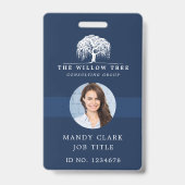 Rustic Modern Navy & White Willow Tree Logo Foto Badge (Voorzijde)