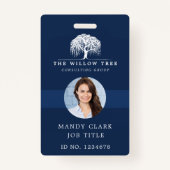 Rustic Modern Navy & White Willow Tree Logo Foto Badge (Voorkant)