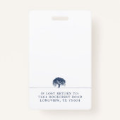Rustic Modern Navy & White Willow Tree Logo Foto Badge (Achterkant)