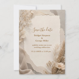 Rustic modern Neutrale Trouwdag Gescheurd Papier Kaart
