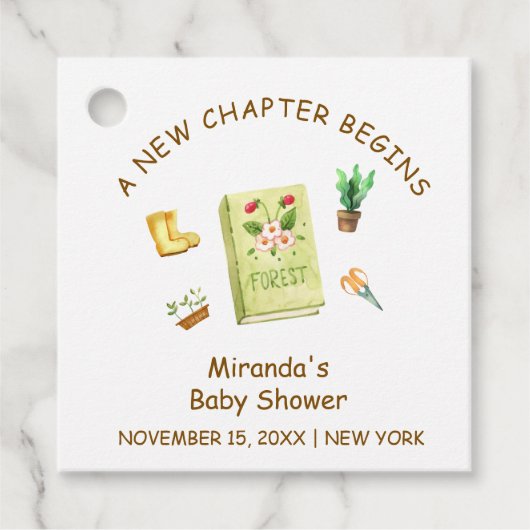 Rustic Modern New Chapter Garden Book Baby shower Bedankjes Labels (Voorkant)