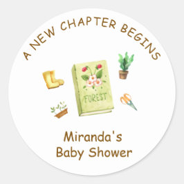Rustic Modern New Chapter Garden Book Baby shower Ronde Sticker