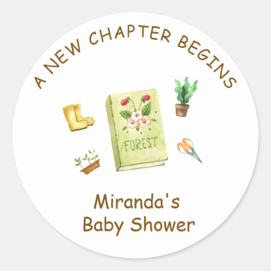 Rustic Modern New Chapter Garden Book Baby shower Ronde Sticker (Voorkant)