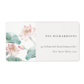 Rustic Modern Pastel Blush Green Waterlily Adres Etiket (Voorkant)