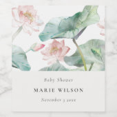 Rustic Modern Pastel Blush Waterlily Baby shower Wijn Etiket (Enkel label)
