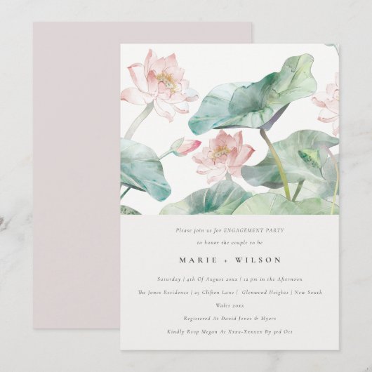 Rustic Modern Pastel Blush Waterlily Verloving Kaart (Voorkant / Achterkant)