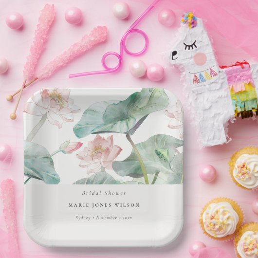 Rustic Modern Pastel Blush Waterlily Vrijgezellenf Papieren Bordje (Feest)