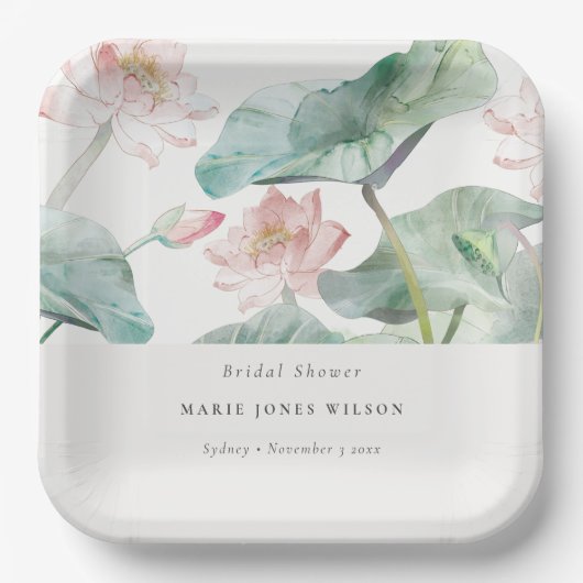 Rustic Modern Pastel Blush Waterlily Vrijgezellenf Papieren Bordje (Voorkant)