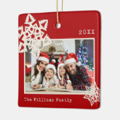 Rustic Modern Photo DIY Snowflake Familienaam Keramisch Ornament (Links)