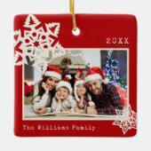 Rustic Modern Photo DIY Snowflake Familienaam Keramisch Ornament (Voorkant)