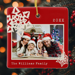 Rustic Modern Photo DIY Snowflake Familienaam Keramisch Ornament