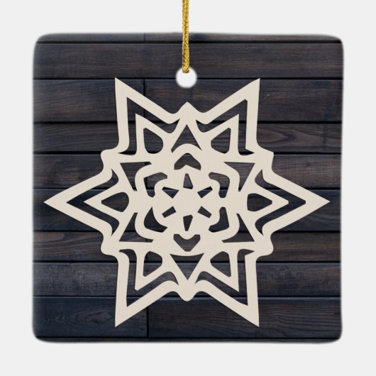 Rustic Modern Photo DIY Snowflake Familienaam Wood Keramisch Ornament (Achterkant)