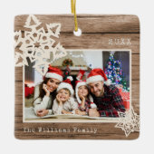 Rustic Modern Photo DIY Snowflake Familienaam Wood Keramisch Ornament (Voorkant)