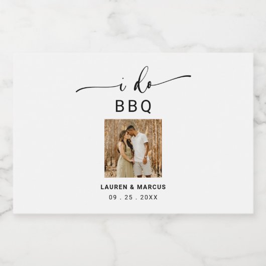 Rustic Modern Photo I Do BBQ Sparkling Wijnetiket (Enkel label)