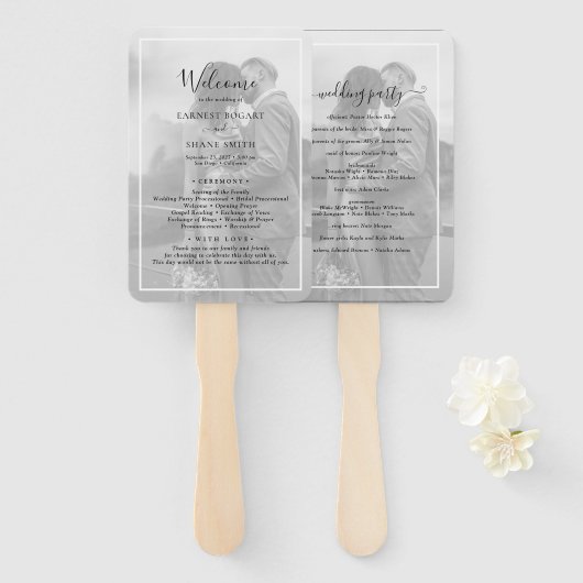 Rustic Modern Photo Overlay Wedding Program Handwaaier (Voorkant en achterkant)