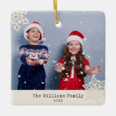 Rustic Modern Photo Snowflake Familienaam Ceramic Keramisch Ornament (Voorkant)