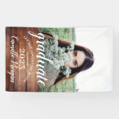 Rustic Modern Photo Wood Script Afstuderen Spandoek (Horizontaal)