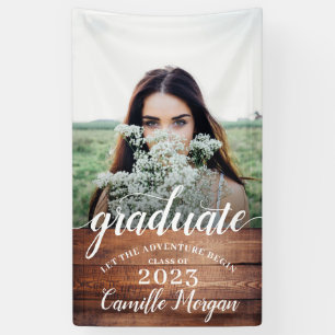 Rustic Modern Photo Wood Script Afstuderen Spandoek