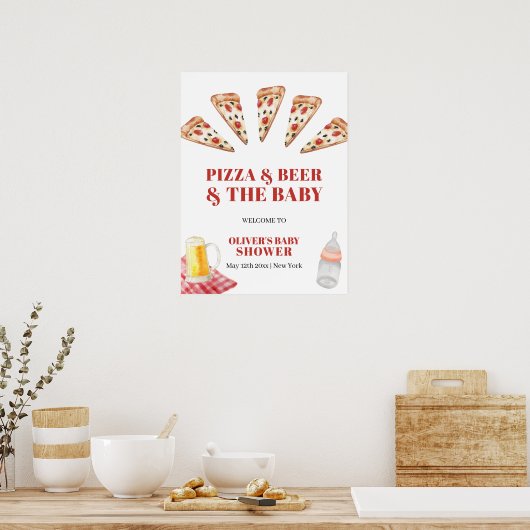 Rustic Modern Pizza Beers Baby shower Welkom Poster (Keuken)