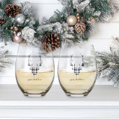Rustic Modern Plaid Check Deer Stemless Wine Glass Wijnglas Zonder Voet