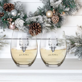 Rustic Modern Plaid Check Deer Stemless Wine Glass Wijnglas Zonder Voet